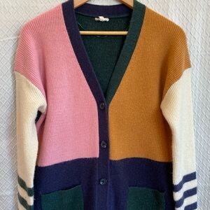 Hem & Thread Colorblock Cardigan Sweater. Small. Gently Used. Warm!